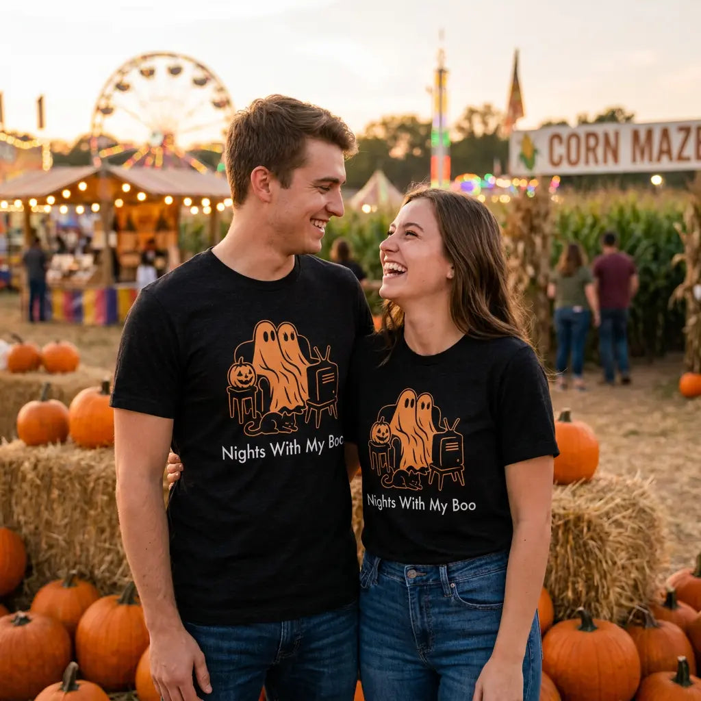 Nights With My Boo – Cute Couple Ghost Halloween T-Shirt The Willows