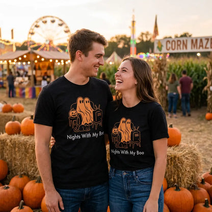 Nights With My Boo – Cute Couple Ghost Halloween T-Shirt The Willows
