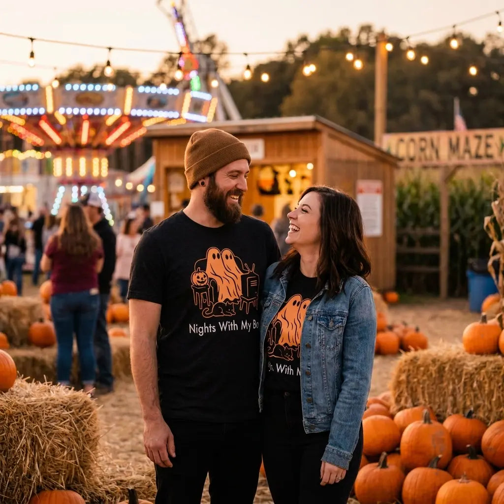 Nights With My Boo – Cute Couple Ghost Halloween T-Shirt The Willows